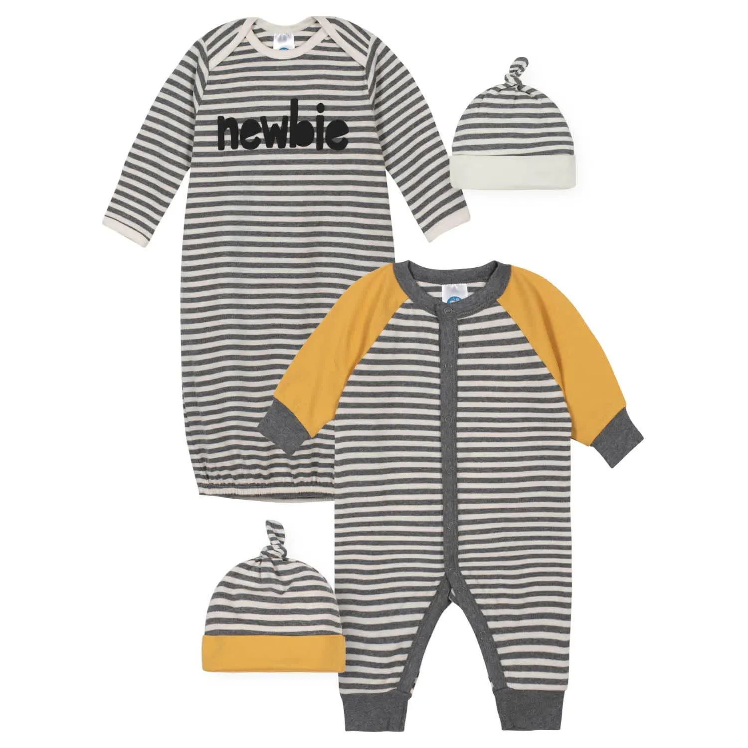 4-Piece Baby Boys Striped Coverall, Gown, and Caps Set