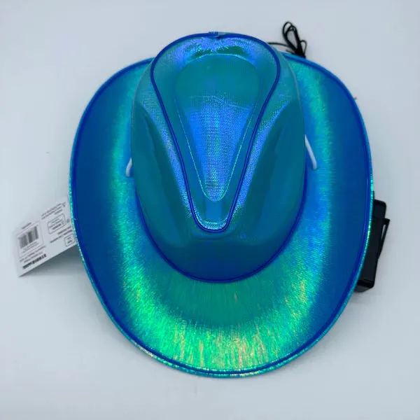 Blue EL WIRE Light Up Iridescent Space Cowboy Hat - Pack of 2 Hats