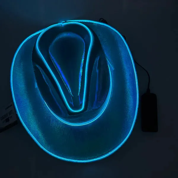 Blue EL WIRE Light Up Iridescent Space Cowboy Hat - Pack of 2 Hats