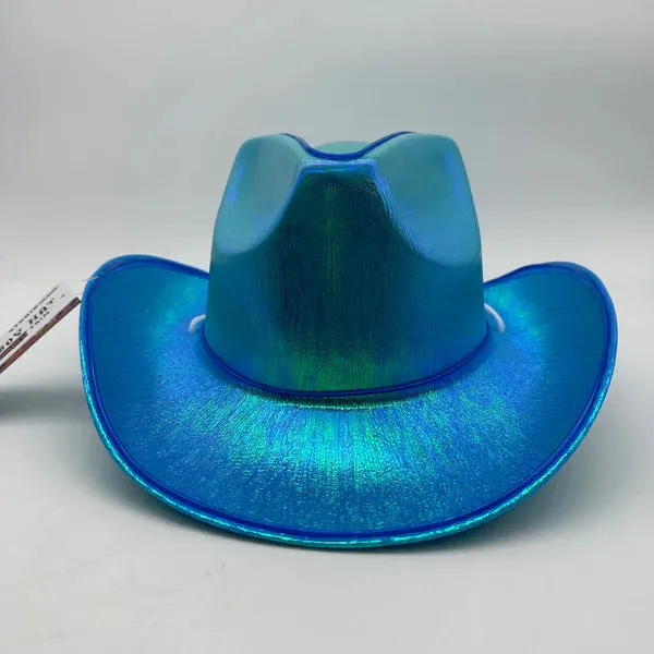 Blue EL WIRE Light Up Iridescent Space Cowboy Hat - Pack of 2 Hats