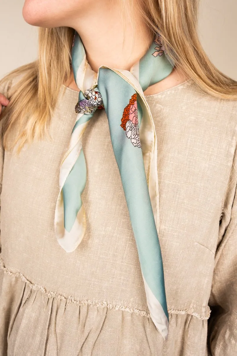 Butterfly Blooms Taupe Square Satin Scarf