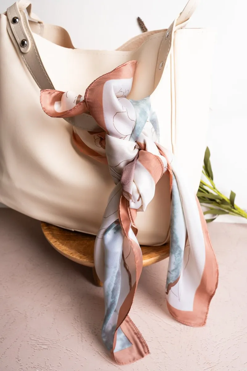 Butterfly Blooms Taupe Square Satin Scarf