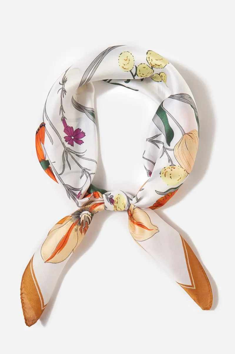 Butterfly Blooms Taupe Square Satin Scarf