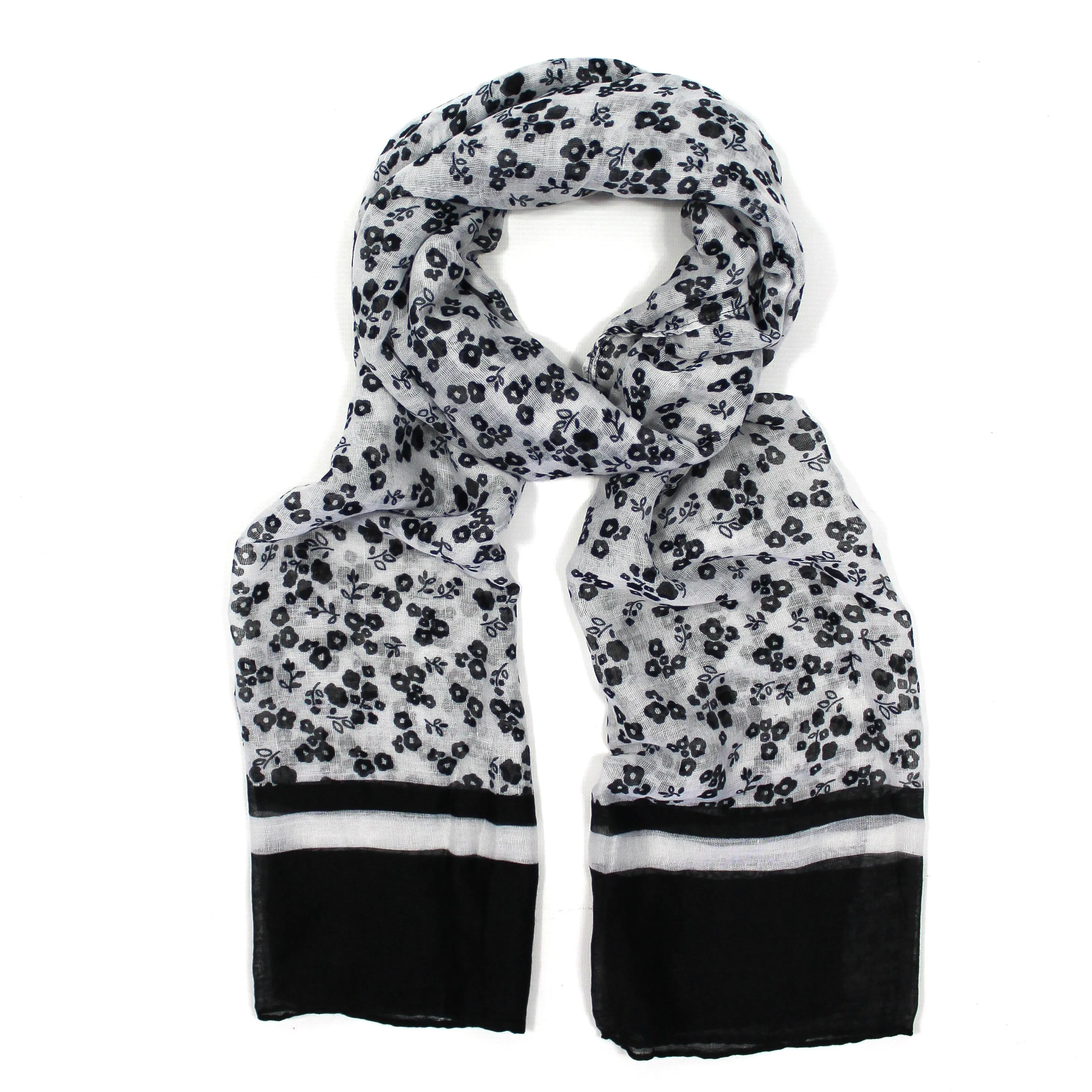 Ditsy black and white floral print lightweight scarf by Poppy Accessories