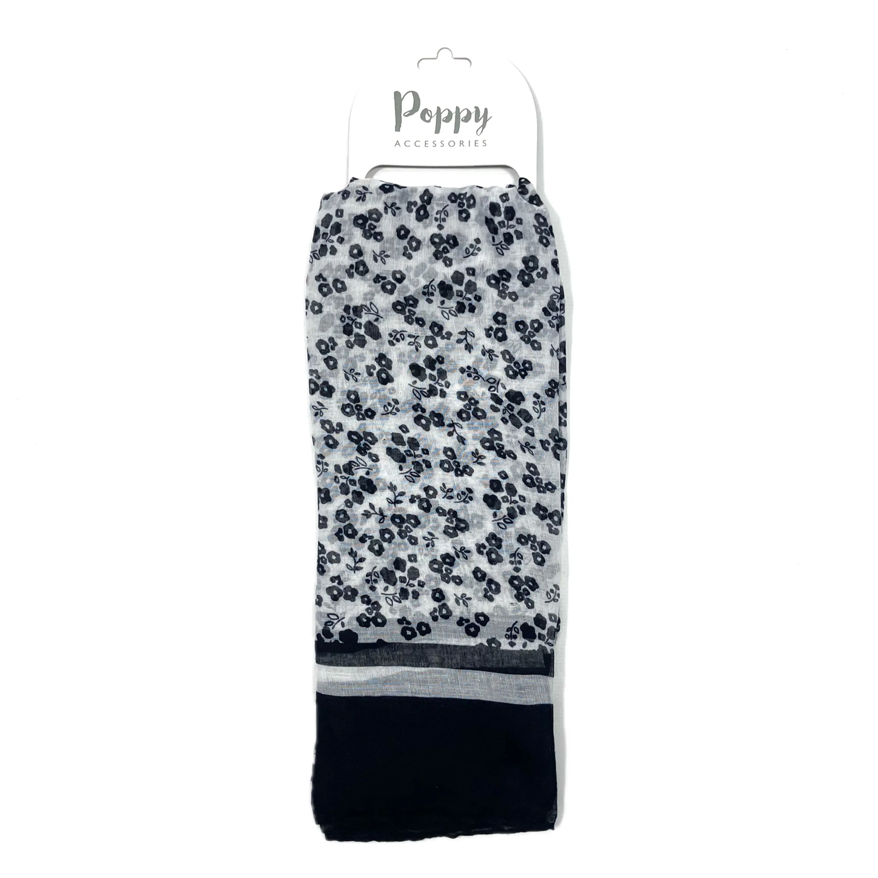 Ditsy black and white floral print lightweight scarf by Poppy Accessories