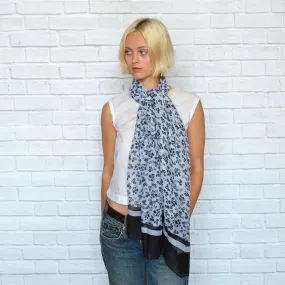 Ditsy black and white floral print lightweight scarf by Poppy Accessories