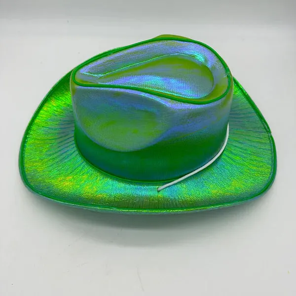 EL WIRE Light Up Iridescent Space Green Cowboy Hat - Pack of 12 Hats