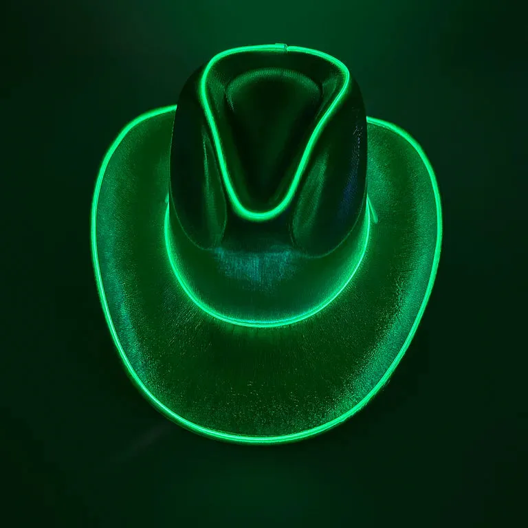 EL WIRE Light Up Iridescent Space Green Cowboy Hat - Pack of 12 Hats