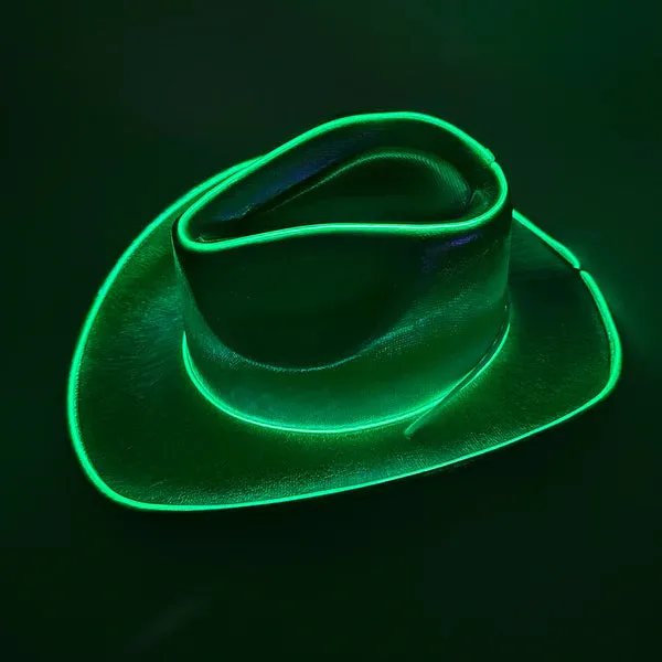 EL WIRE Light Up Iridescent Space Green Cowboy Hat - Pack of 12 Hats