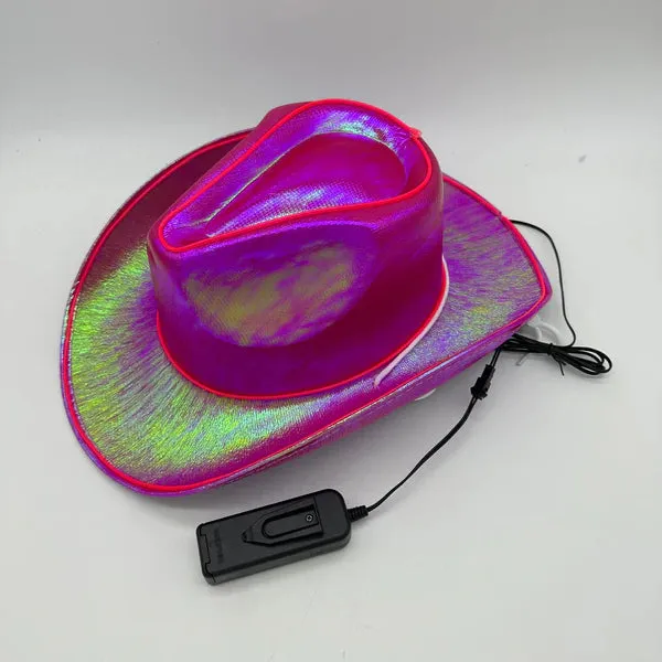 EL WIRE Light Up Iridescent Space Pink Cowboy Hat - Pack of 12 Hats