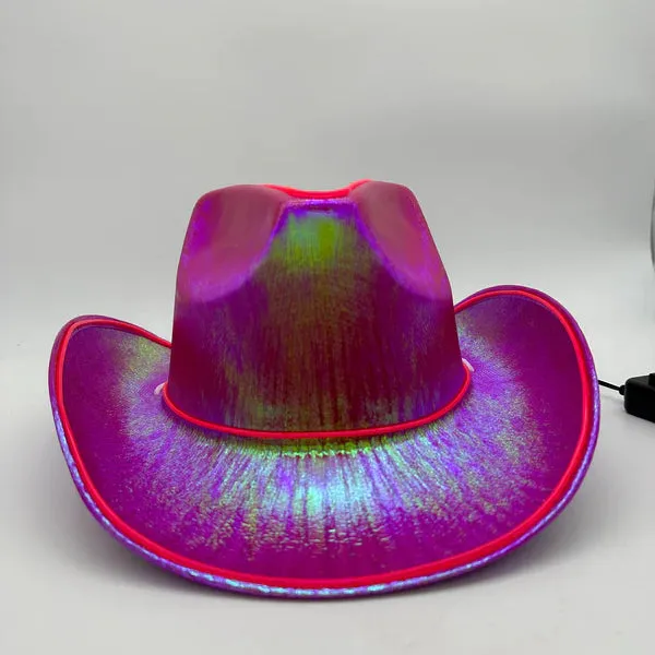 EL WIRE Light Up Iridescent Space Pink Cowboy Hat - Pack of 12 Hats