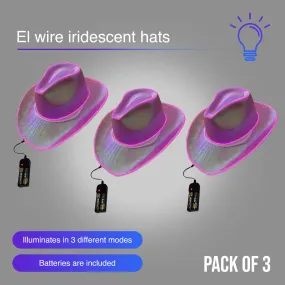 EL WIRE Light Up Iridescent Space Pink Cowboy Hat - Pack of 3 Hats