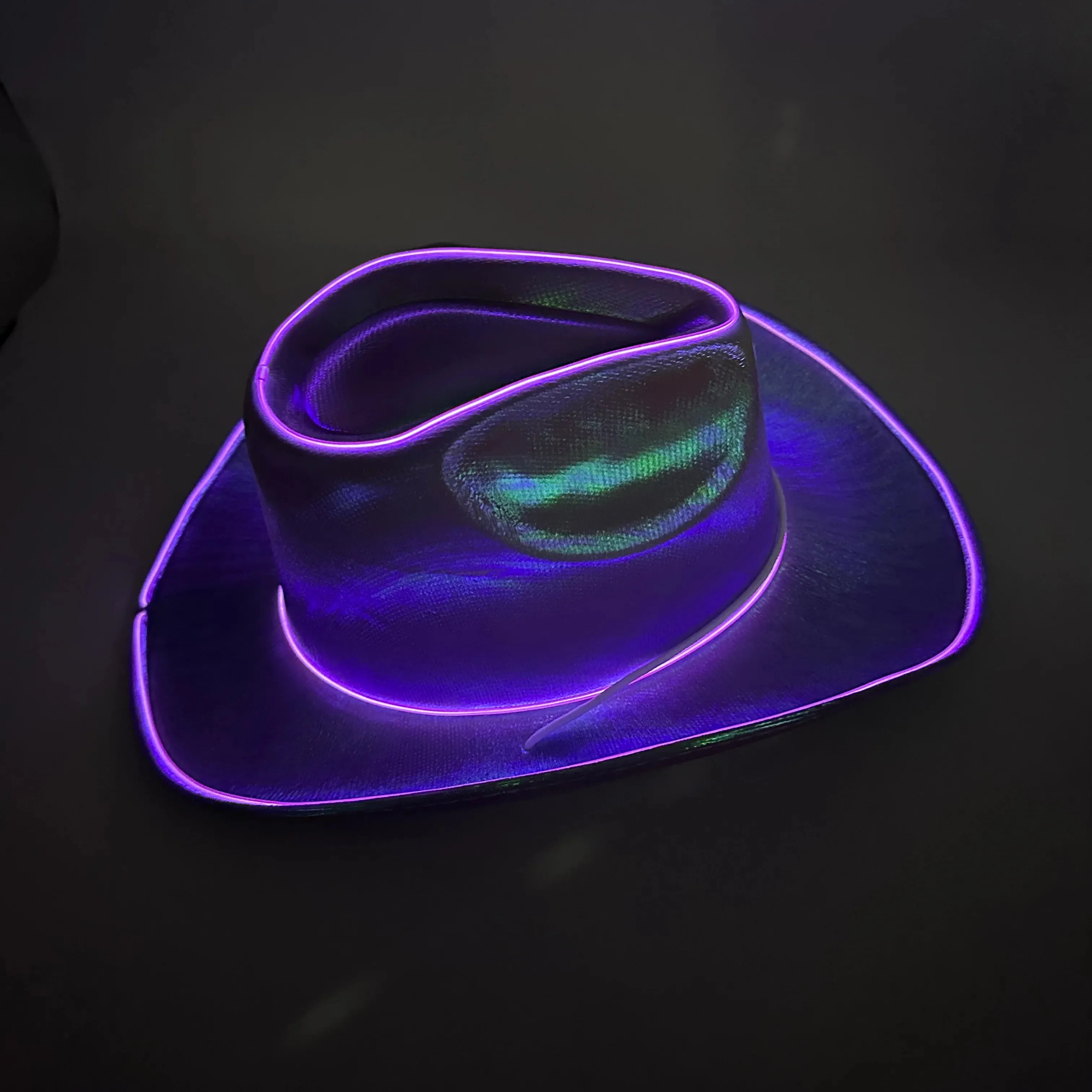 EL WIRE Light Up Iridescent Space Purple Cowboy Hat - Pack of 12 Hats