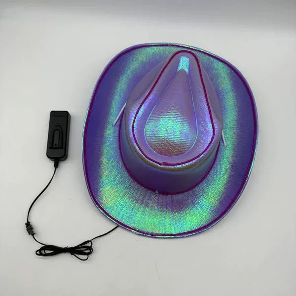 EL WIRE Light Up Iridescent Space Purple Cowboy Hat - Pack of 12 Hats