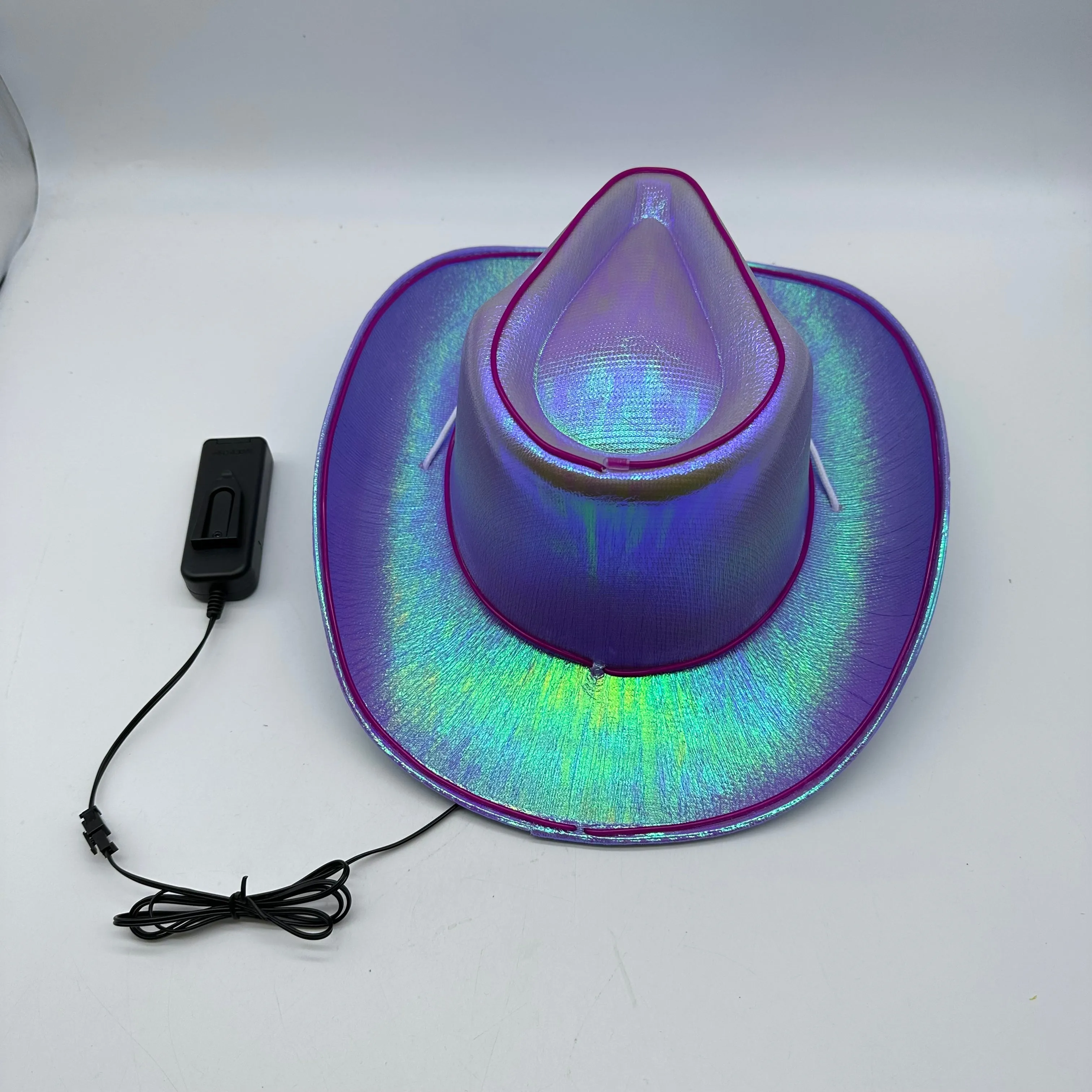 EL WIRE Light Up Iridescent Space Purple Cowboy Hat