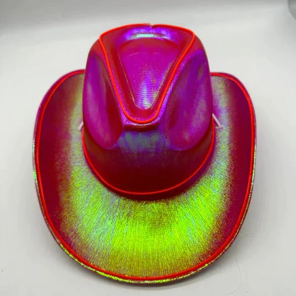 EL WIRE Light Up Iridescent Space Red Cowboy Hat - Pack of 12 Hats