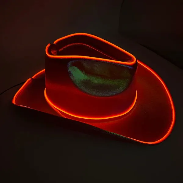 EL WIRE Light Up Iridescent Space Red Cowboy Hat - Pack of 3 Hats