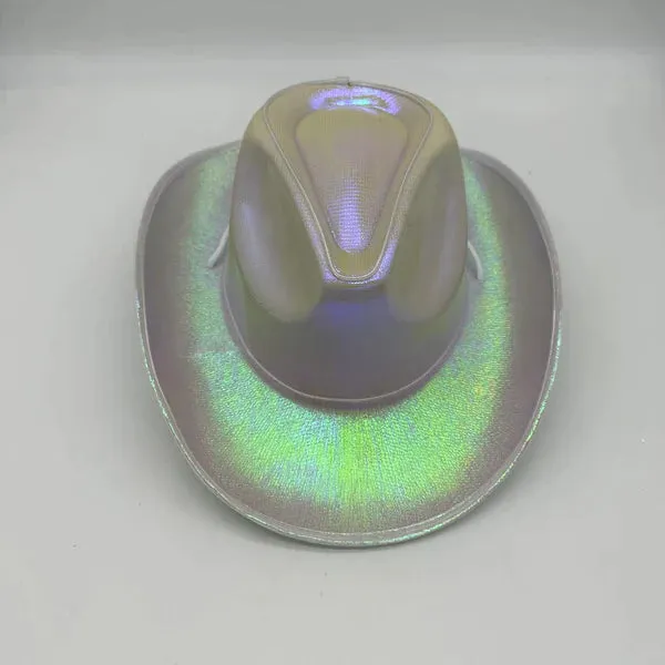 EL Wire Light Up Iridescent Space White Cowboy Hat - Pack of 3 Hats