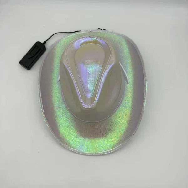 EL Wire Light Up Iridescent Space White Cowboy Hat - Pack of 3 Hats