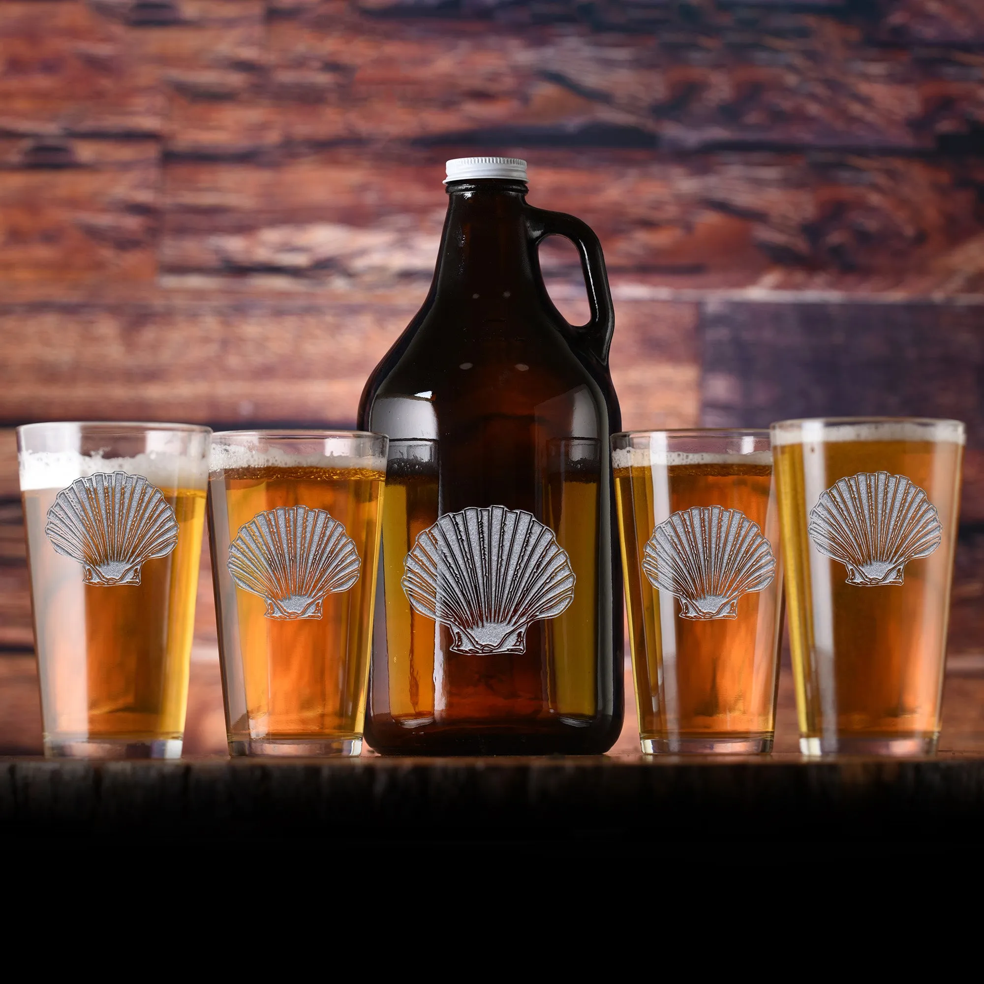 Engraved Seashell Beer Growler & Pint Glass Gift Set