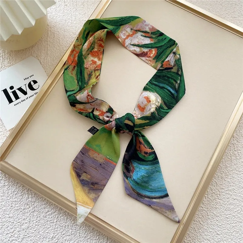 Four Seasons Long Silk Scarf Thin Narrow Streamer Thin Section Braided Hair Ribbon Long Section Fashion Tie-head Braided Headband