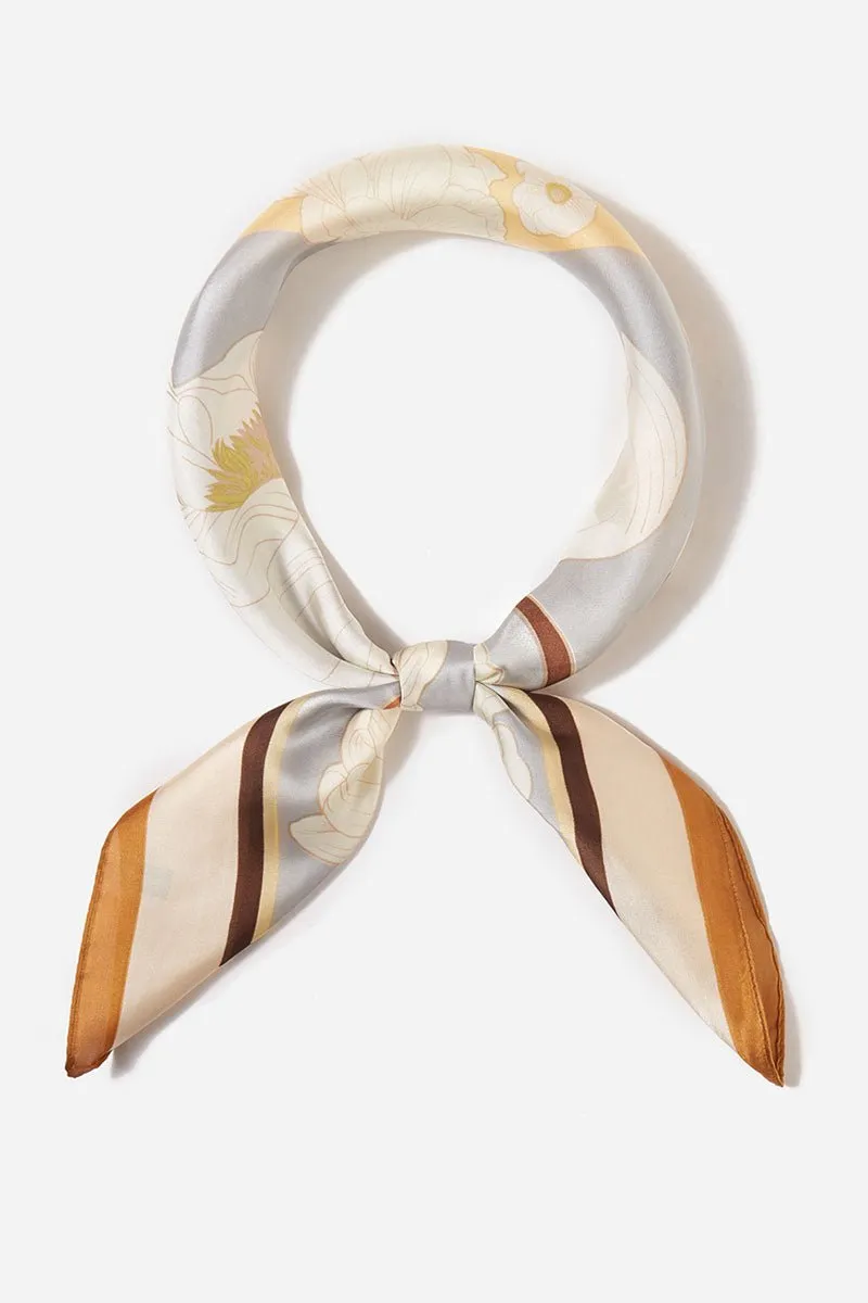 Garden Picnic Taupe Square Satin Scarf