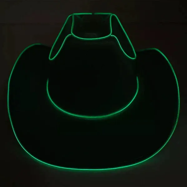 Green EL Wire Light Up Plain Fabric Cowboy Hat - Pack of 3 Hats