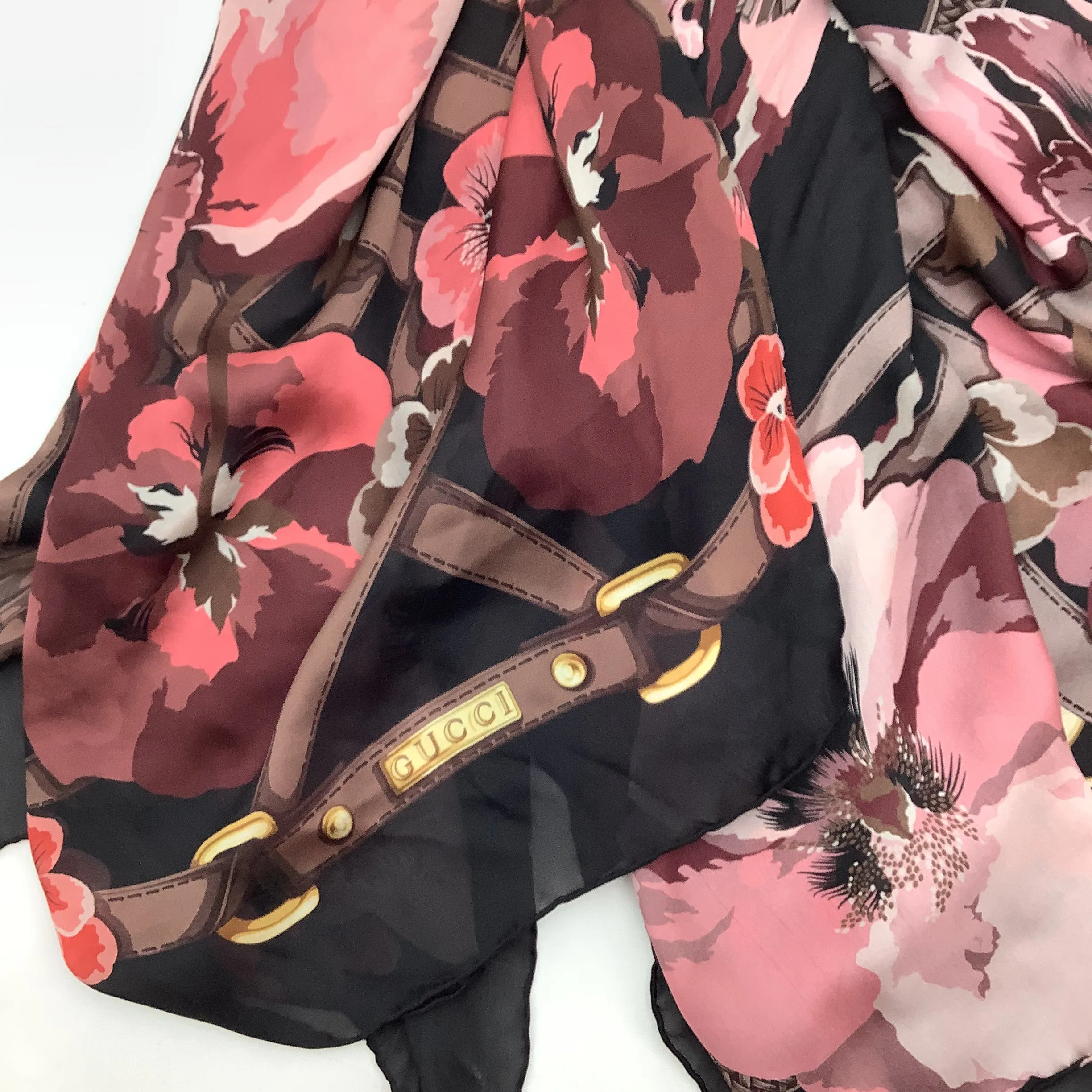 Gucci Womens Scarf Floral Print Silk 52"X52"