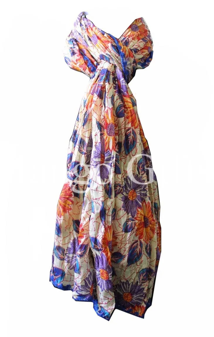 Indian Floral Cotton Scarf Dupatta 100%Cotton Wraps Scarves Multicoloured