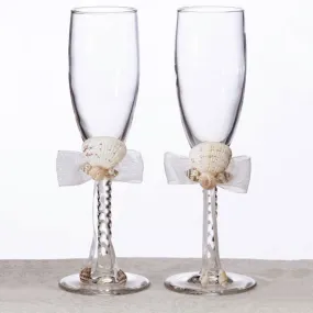 Ivory Seashell Beach Wedding Cake Toasting Glass Set