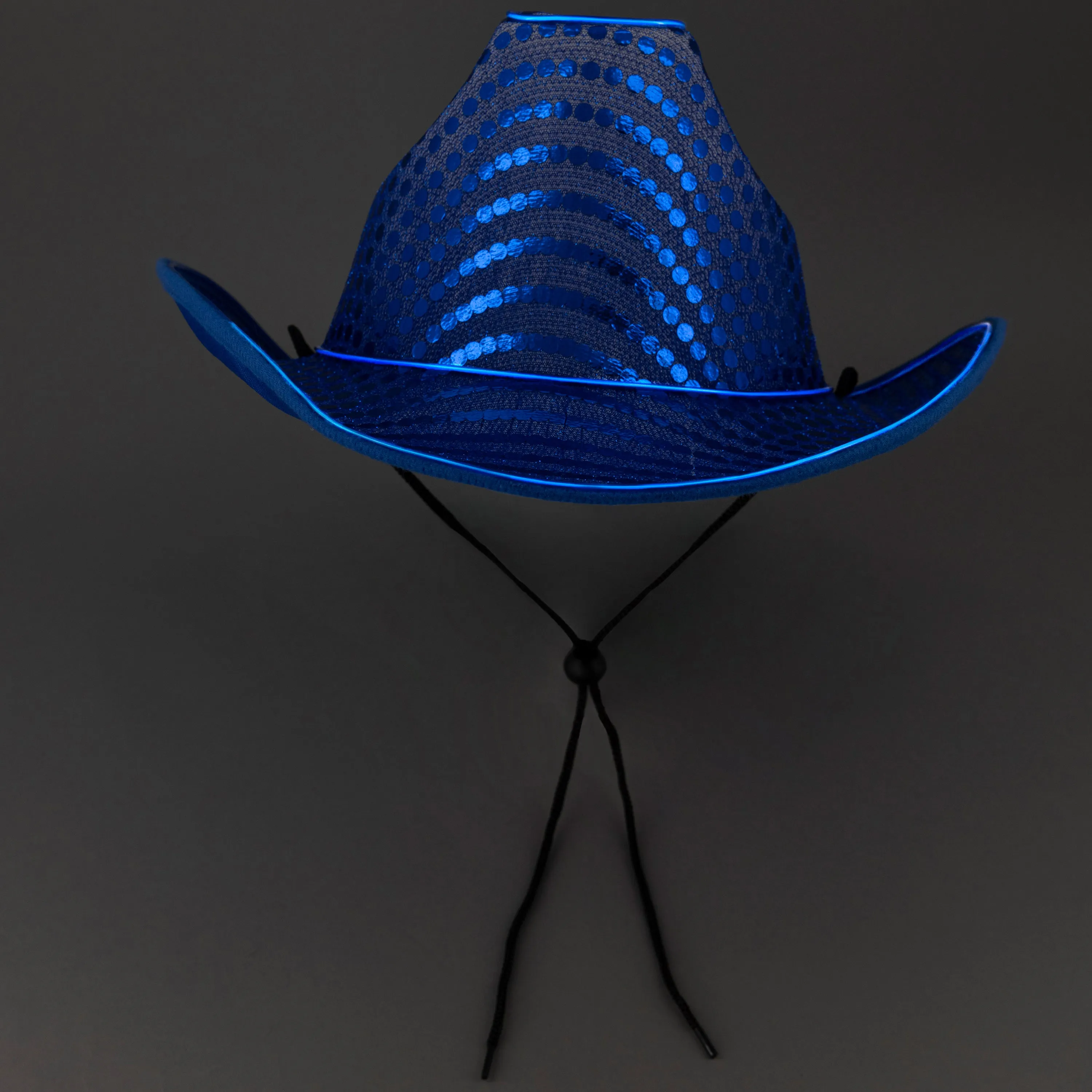 LED Flashing EL Wire Blue Sequin Cowboy Party Hat - Pack of 4 Hats