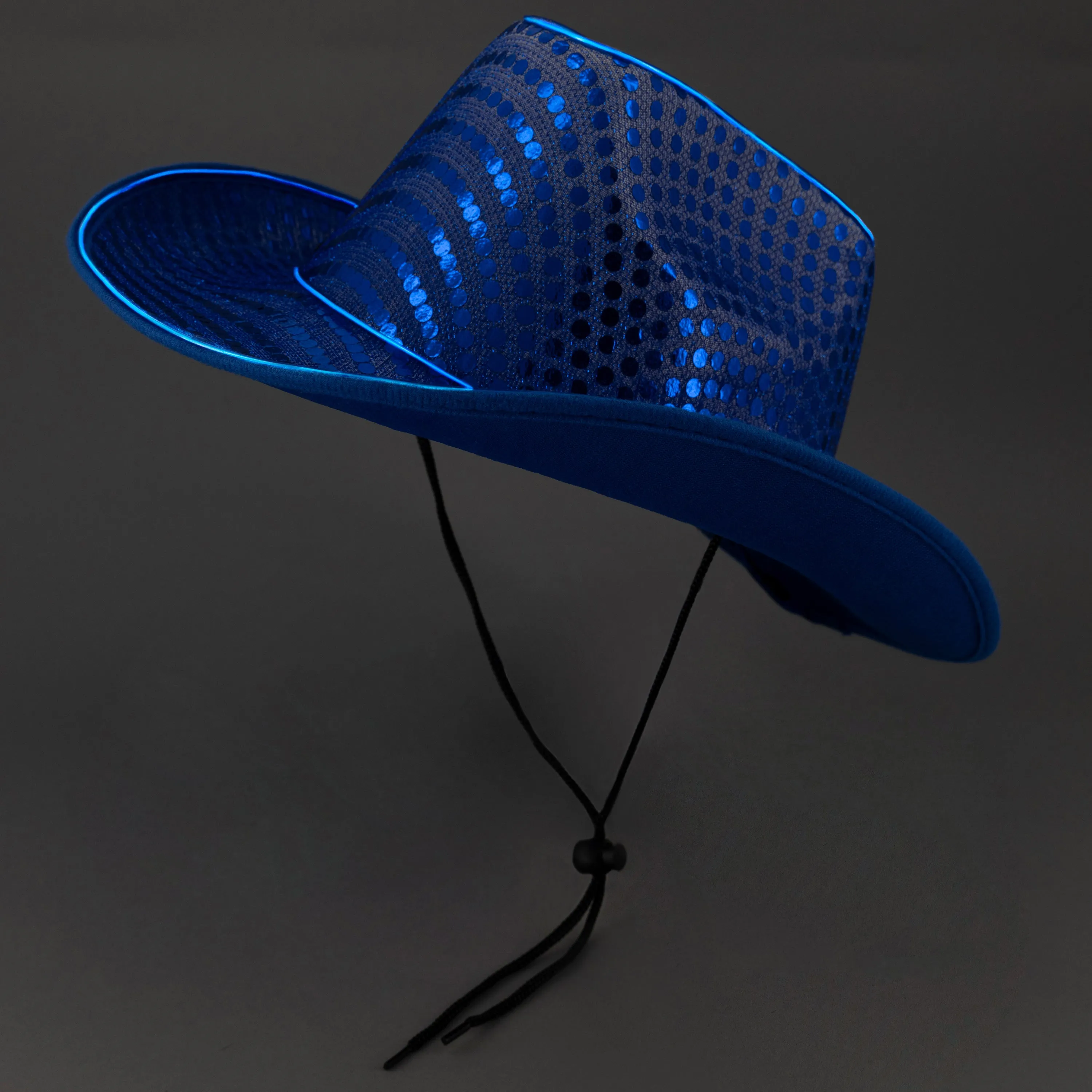 LED Flashing EL Wire Blue Sequin Cowboy Party Hat - Pack of 4 Hats