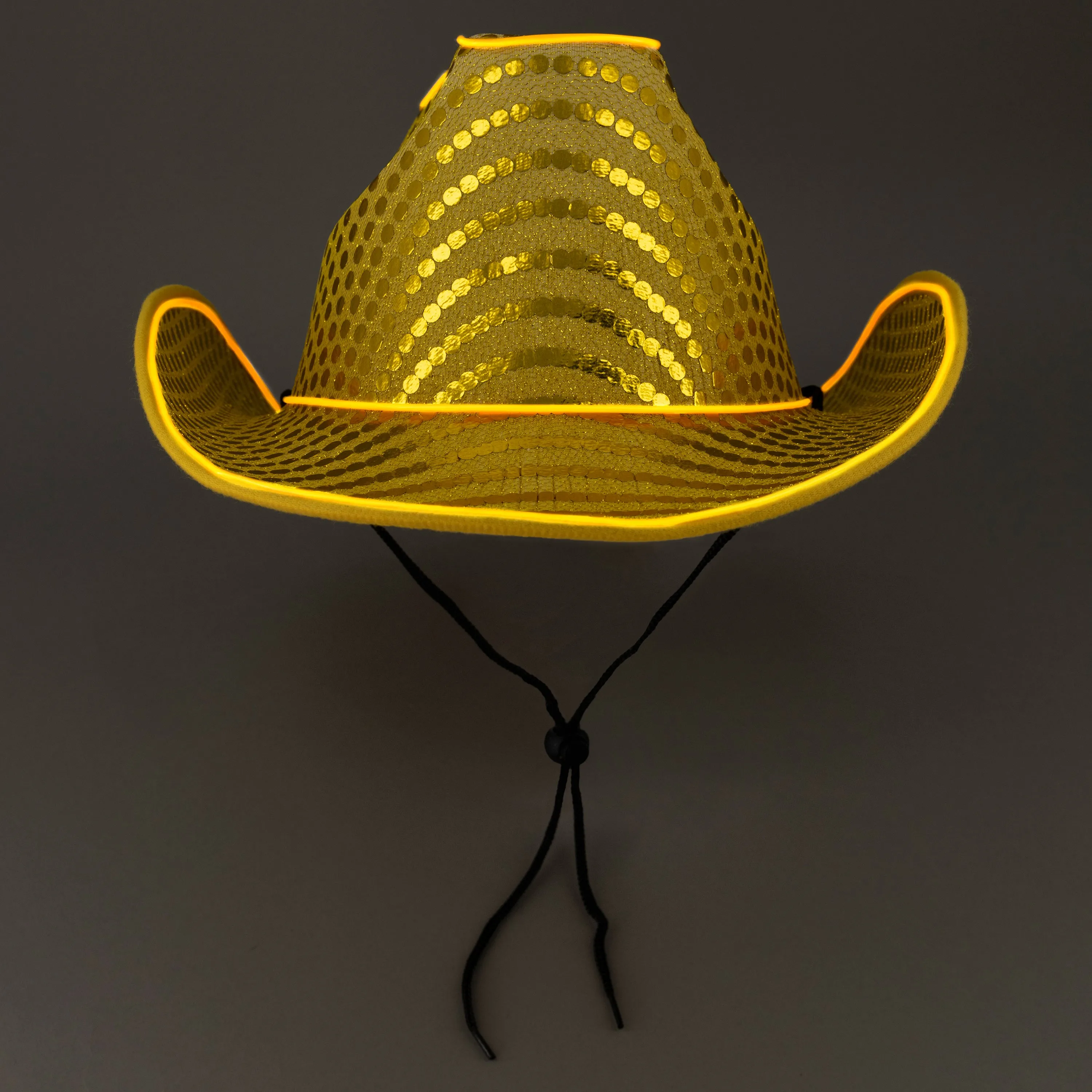 LED Flashing Gold EL Wire Sequin Cowboy Party Hat - Pack of 18 Hats