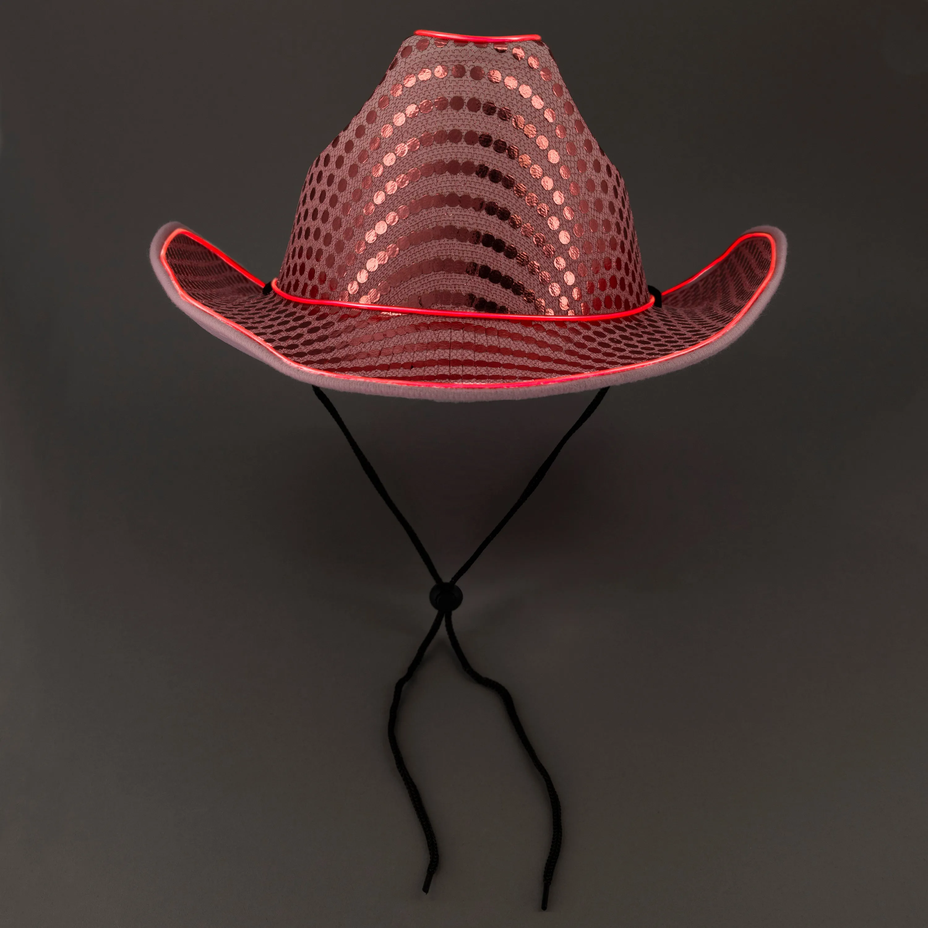 LED Flashing Pink EL Wire Sequin Cowboy Party Hat - Pack of 18 Hats