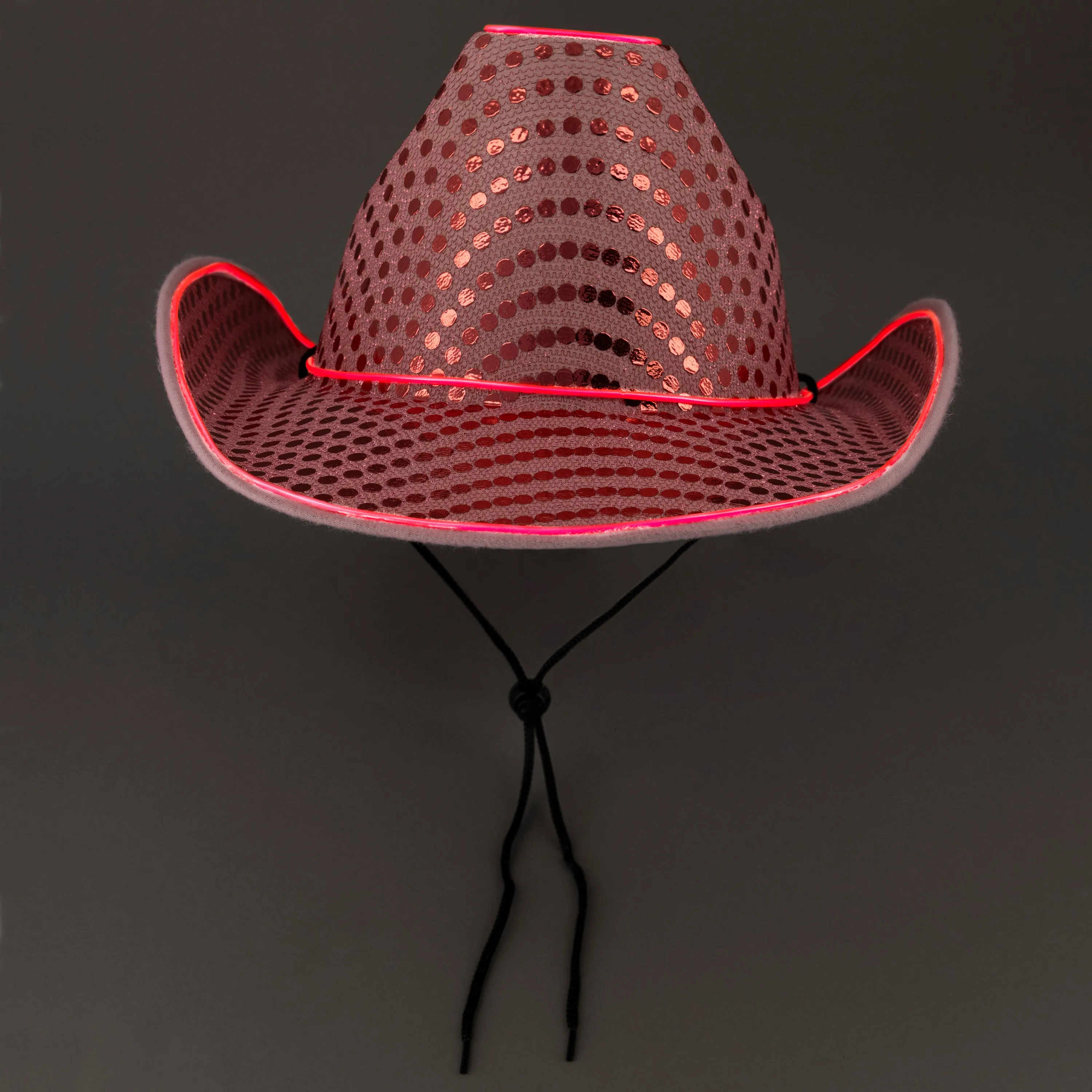 LED Flashing Pink EL Wire Sequin Cowboy Party Hat - Pack of 18 Hats