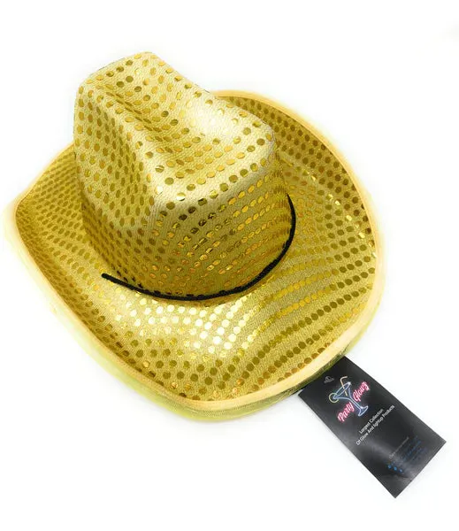 LED Light Up Flashing Sequin Gold Cowboy Hat - Pack of 18 Hats