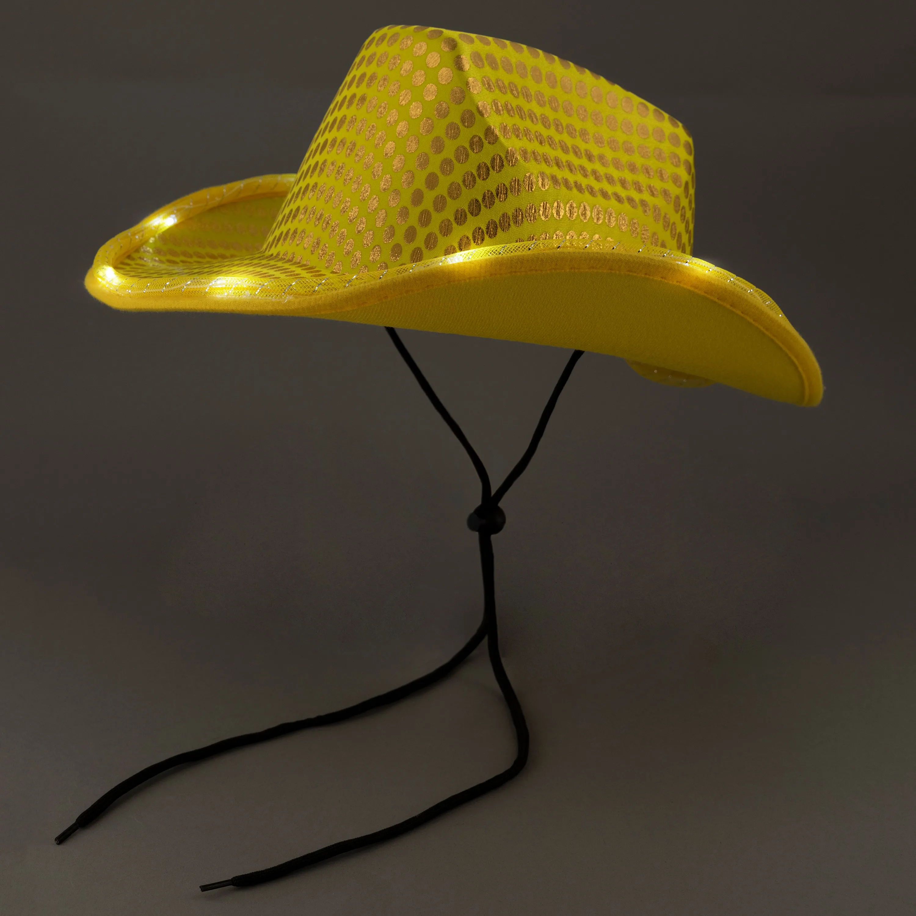 LED Light Up Flashing Sequin Gold Cowboy Hat - Pack of 18 Hats