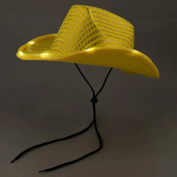 LED Light Up Flashing Sequin Gold Cowboy Hat - Pack of 4 Hats