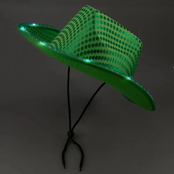 LED Light Up Flashing Sequin Green & Purple Cowboy Hat - Pack of 2 Hats