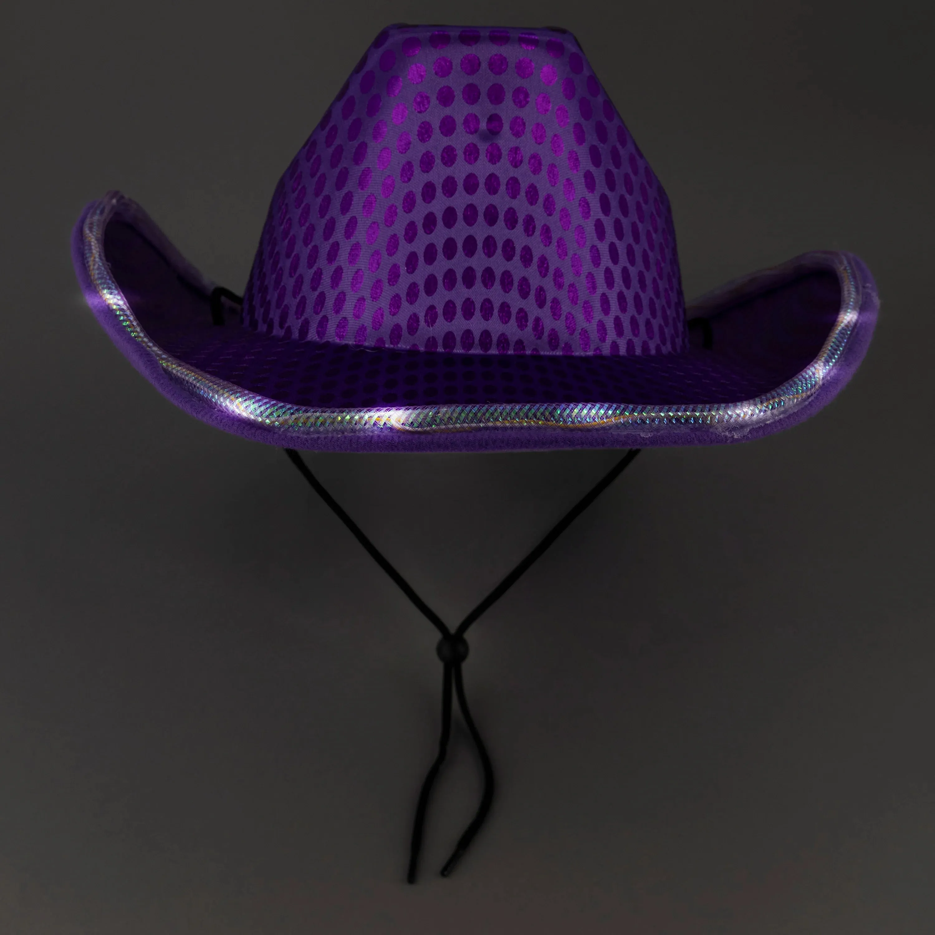 LED Light Up Flashing Sequin Green & Purple Cowboy Hat - Pack of 2 Hats