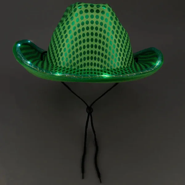 LED Light Up Flashing Sequin Green & Purple Cowboy Hat - Pack of 2 Hats