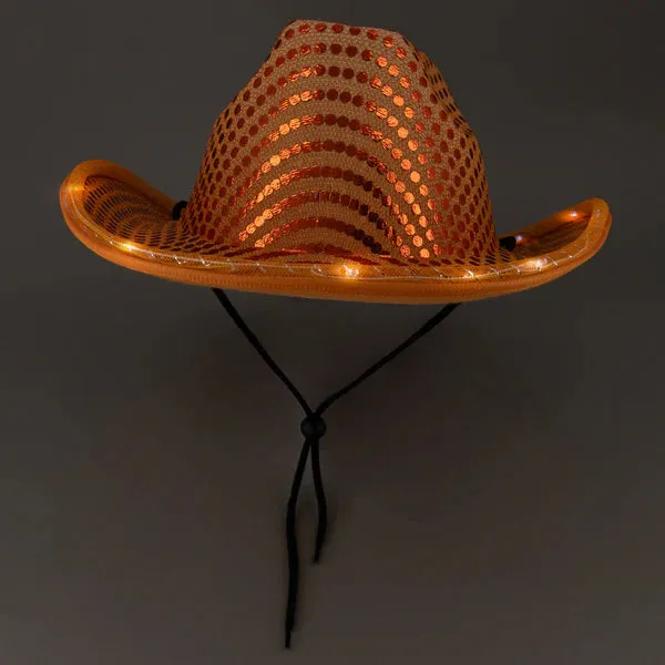 LED Light Up Flashing Sequin Orange & Purple Cowboy Hat - Pack of 2 Hats