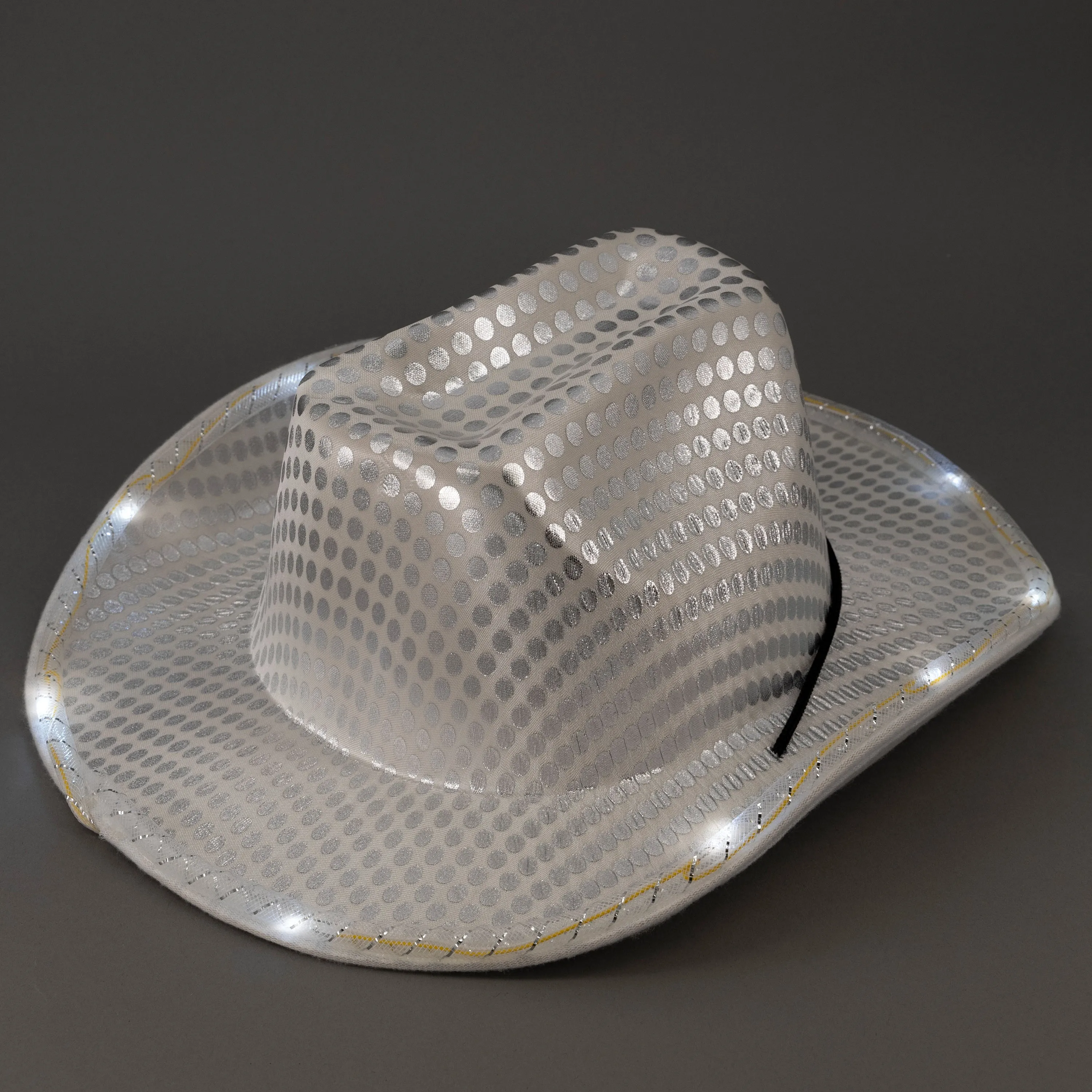 LED Light Up Flashing Sequin  White Cowboy Hat - Pack of 24 Hats