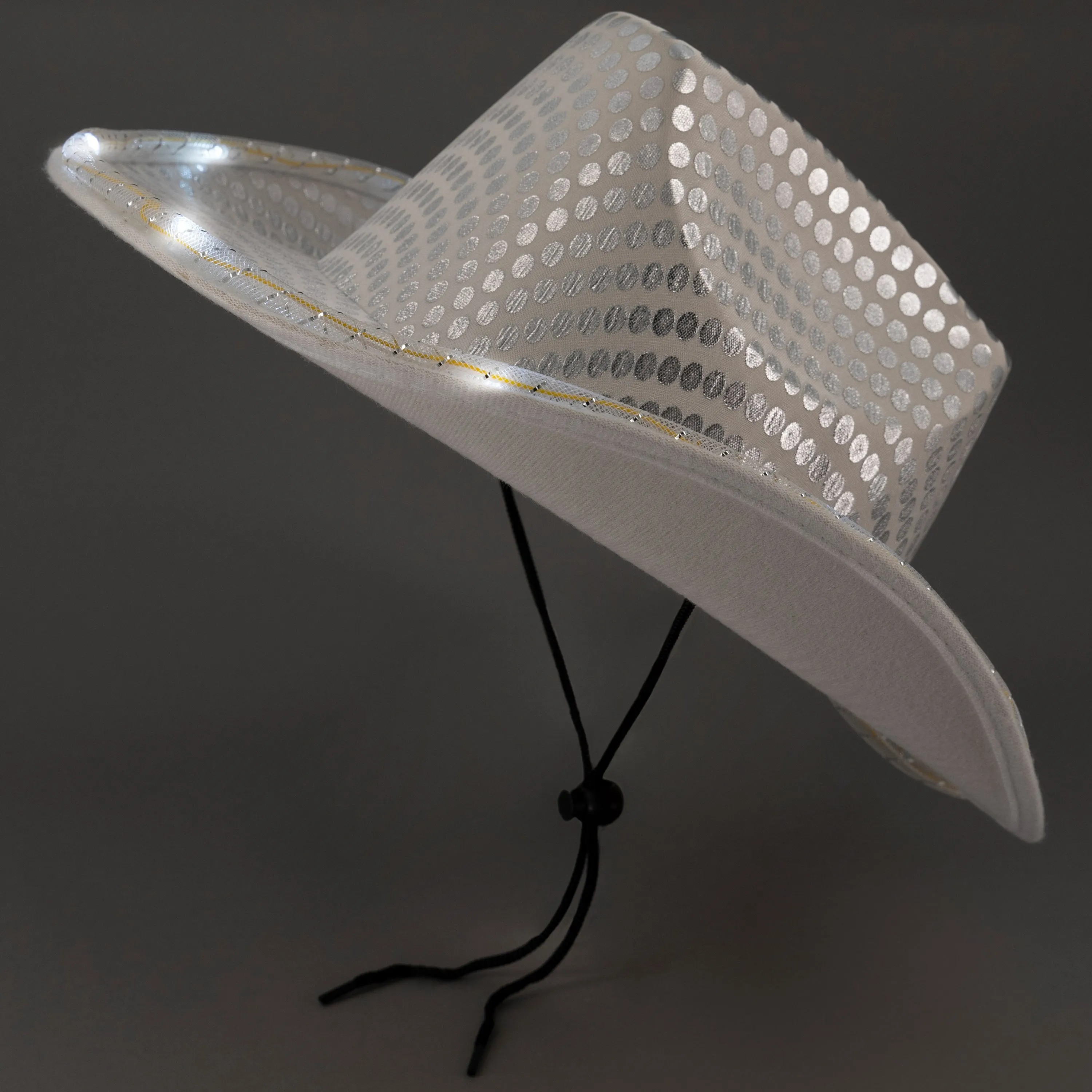 LED Light Up Flashing Sequin  White Cowboy Hat - Pack of 24 Hats