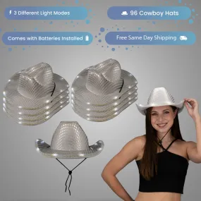 LED Light Up Flashing Sequin White Cowboy Hat - Pack of 96 Hats