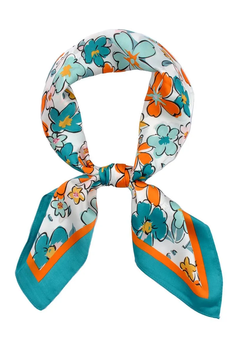 Let Your Dreams Blossom Teal Square Satin Scarf