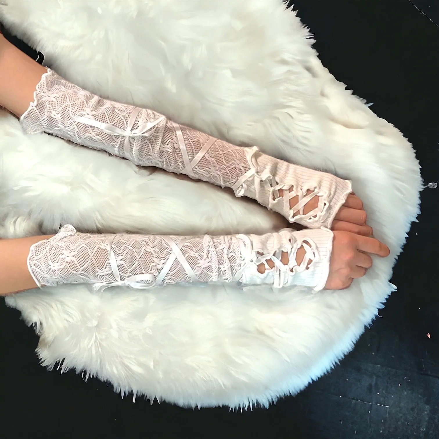 Long Lace Up Arm Warmers Gloves