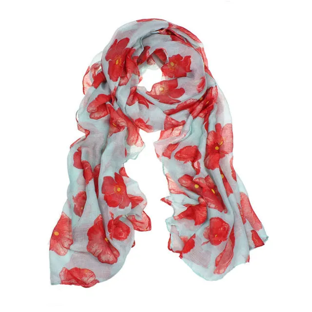 Lovely Floral Print Long Scarves