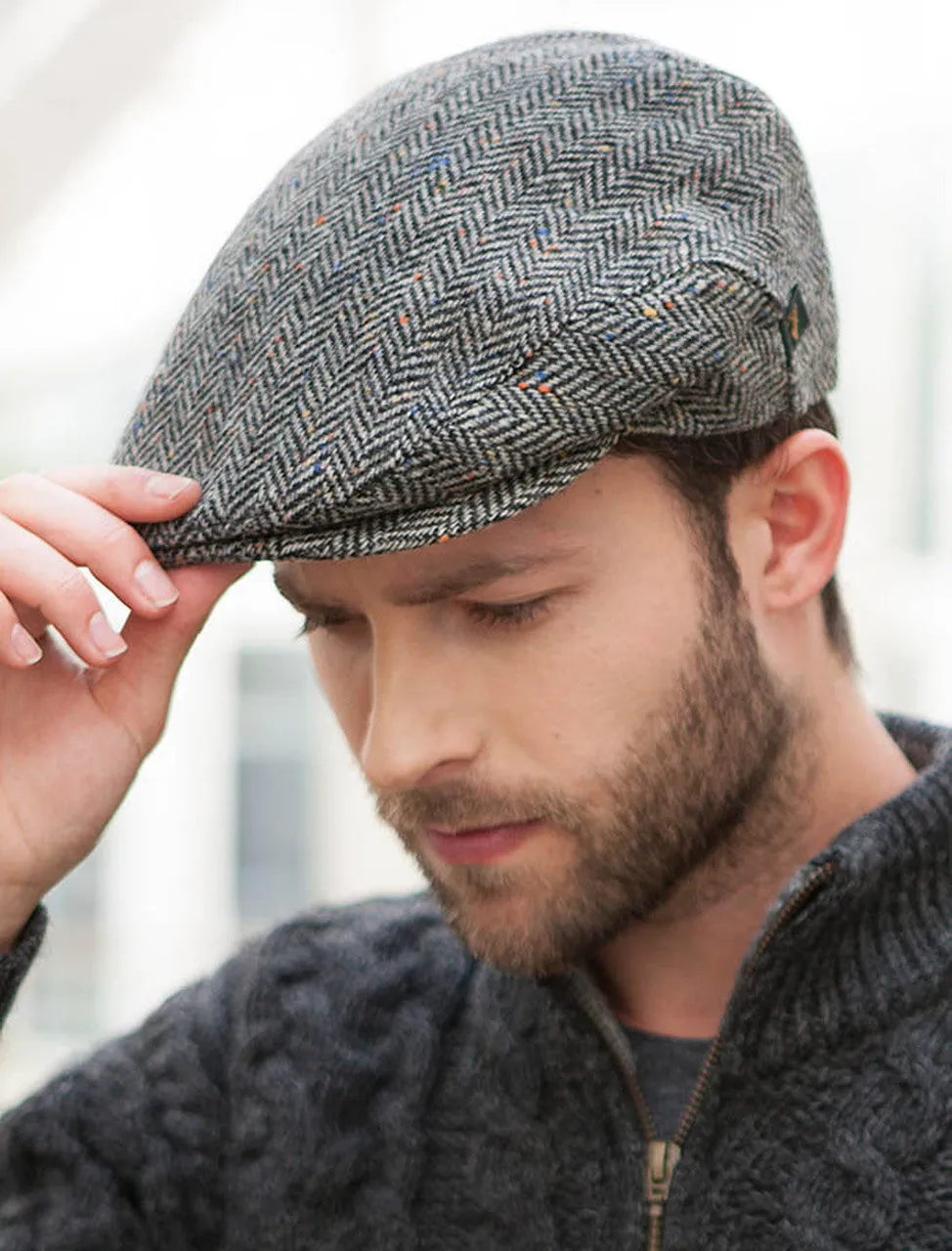 Mens Tweed Flat Cap  -Trinity Cap Grey