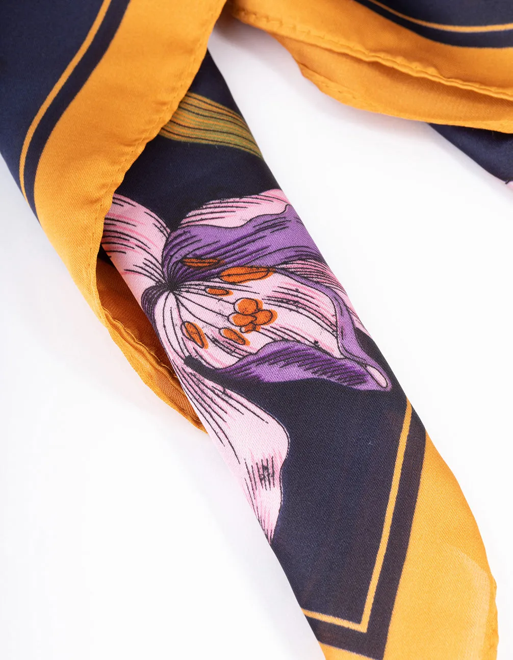 Navy Fabric Flower & Ribbon Scarf